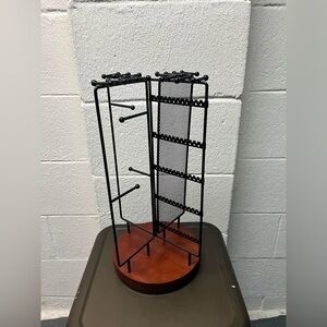 Black Metal Jewelry Stand with Wooden Base